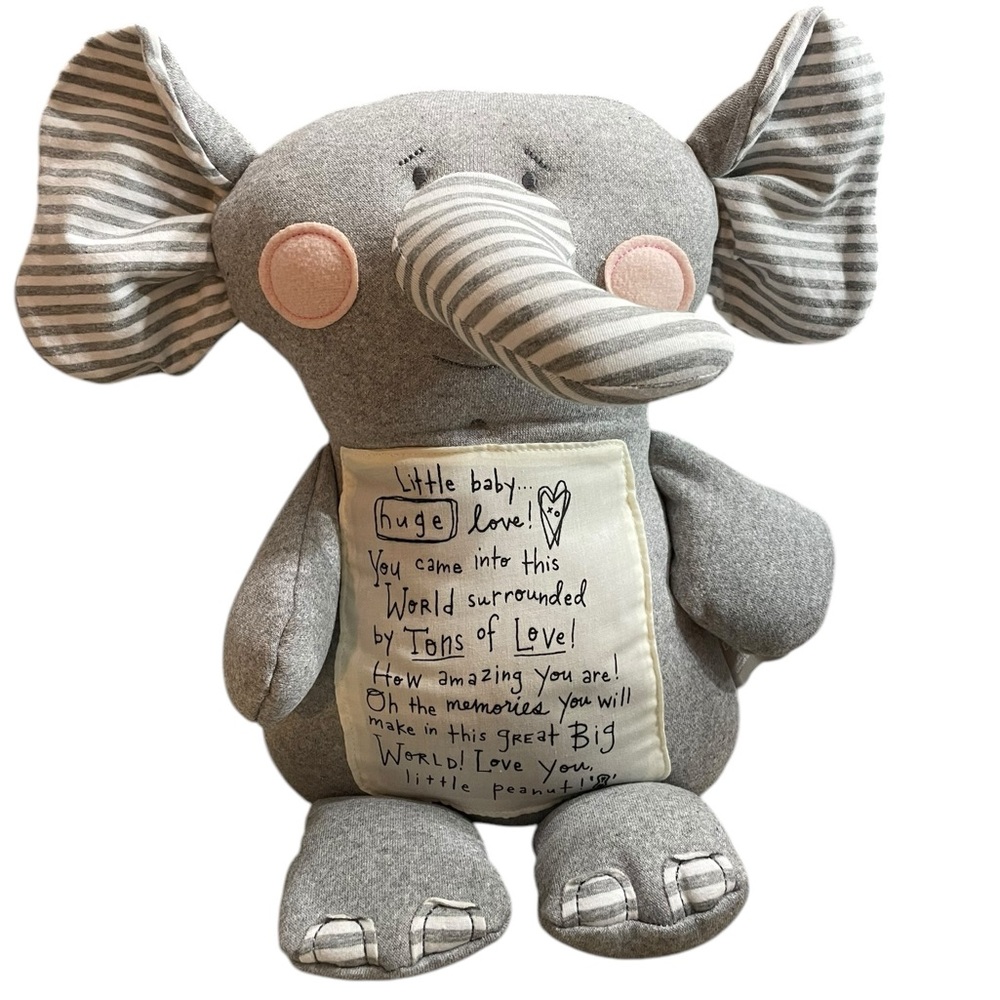 Demdaco Baby Plush Grey Striped Elephant Tons of Love Noah's Arc Gift